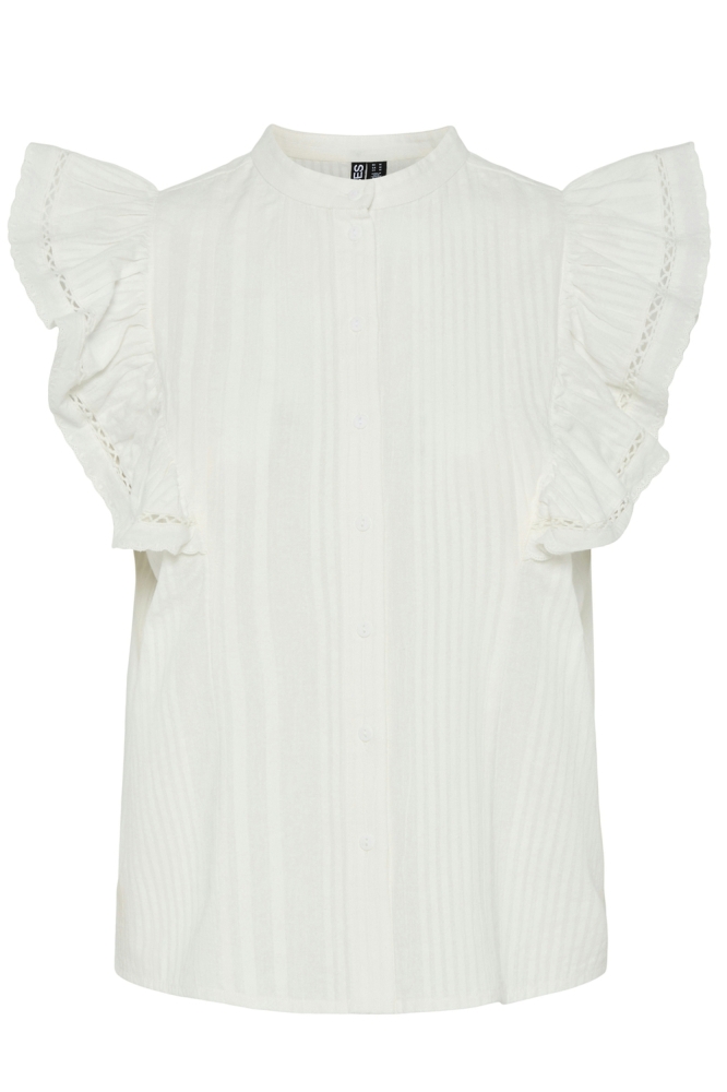 PCSIKKA SL SHIRT MPA WVN BC 17156363 CLOUD DANCER